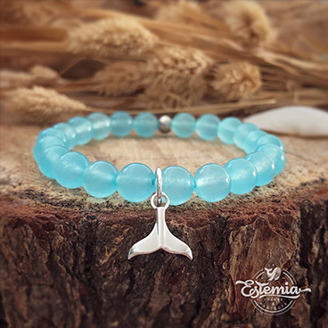 Náramek z jadeitu, s přívěskem velrybí ploutve ze stříbra - Ag 925