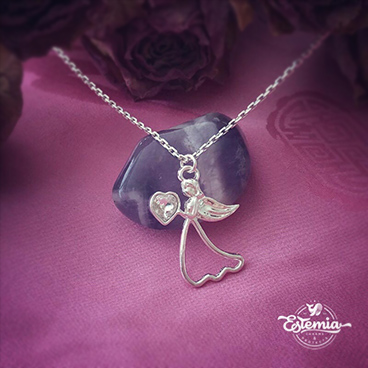 Stříbrný náhrdelník s přívěskem Swarovski anděla se srdcem - Ag 925