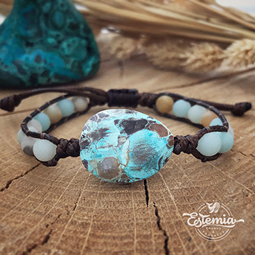 Wrap náramek z amazonitu a krystalu jaspisu