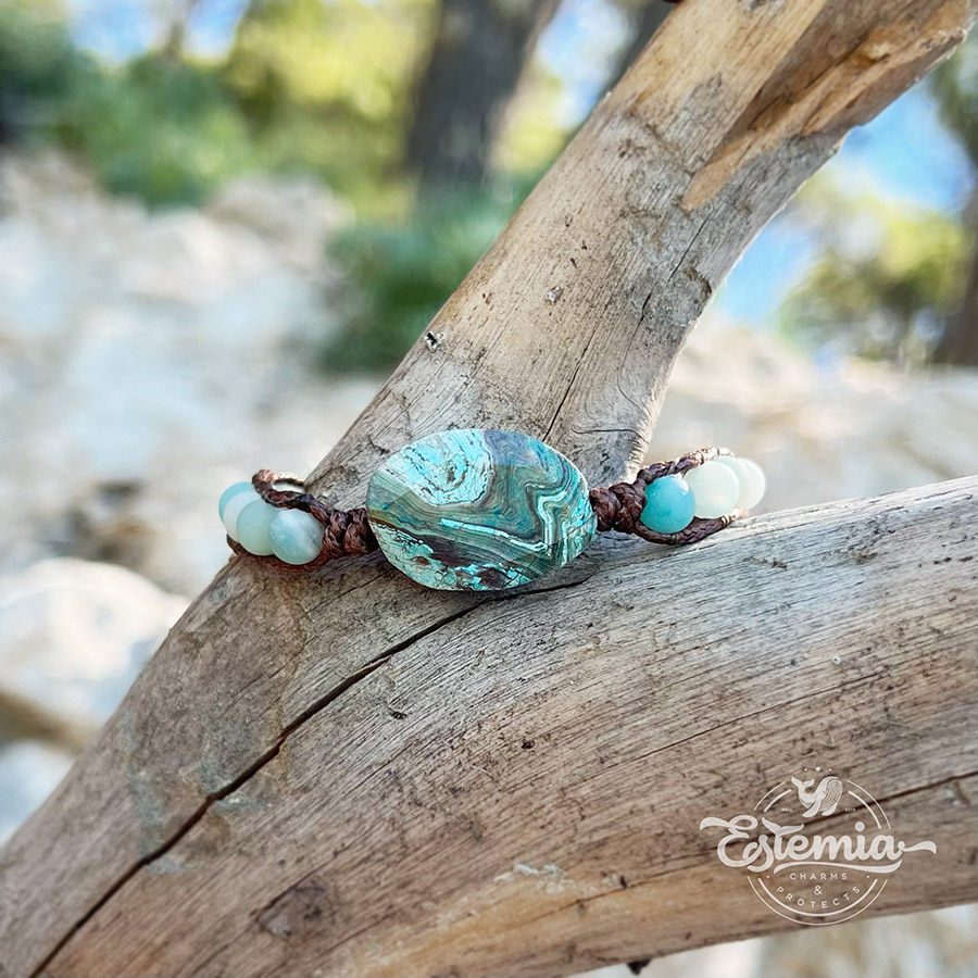 Wrap náramek z amazonitu a krystalu jaspisu