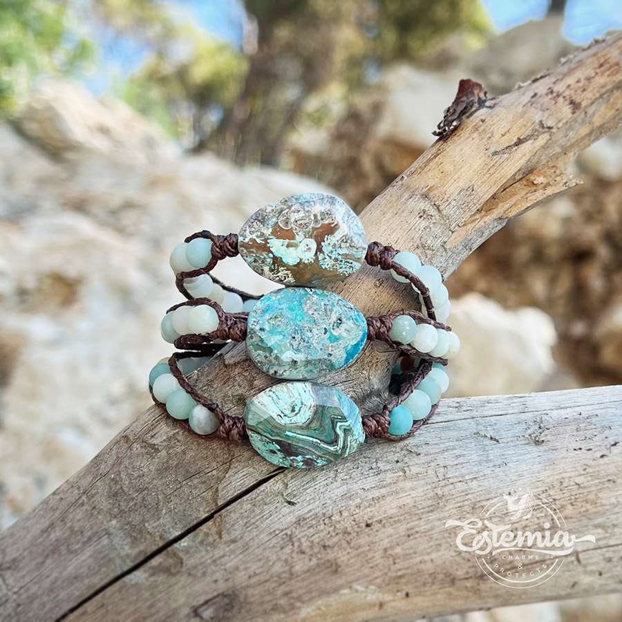 Wrap náramek z amazonitu a krystalu jaspisu