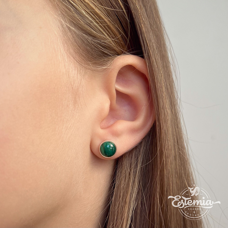 Stříbrné náušnice s malachitem pecky - Ag925