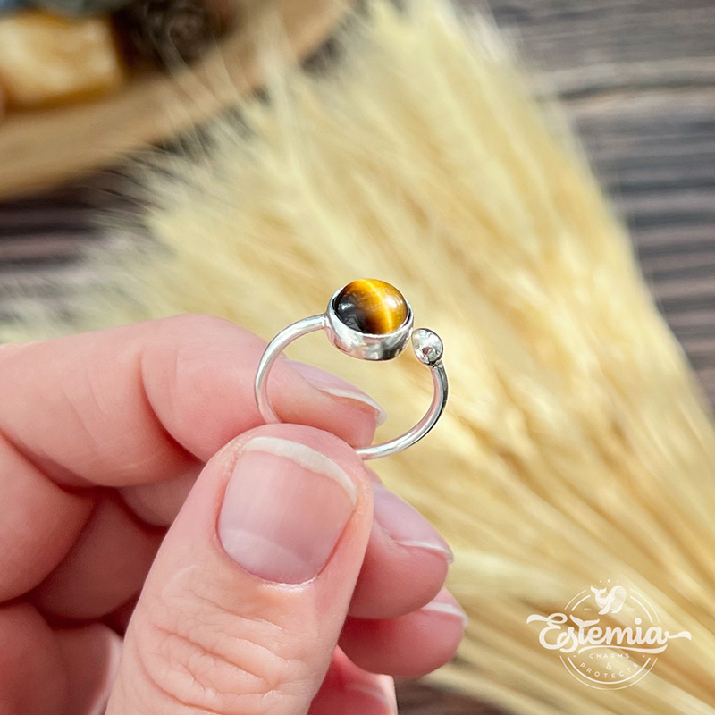 Stříbrný prsten s tygřím okem nastavitelný - Ag925