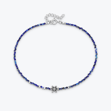 Nákotník Želva ze stříbra a lapis lazuli se stříbrnými korálky - Ag925