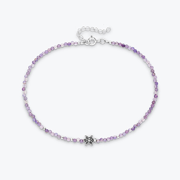 Nákotník Želva ze stříbra a ametystu se stříbrnými korálky - Ag925