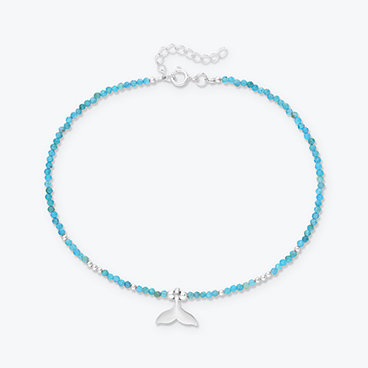 Nákotník Ploutev ze stříbra a modrého apatitu se stříbrnými korálky - Ag925