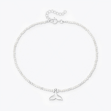 Nákotník Ploutev ze stříbra a měsíčního kamene se stříbrnými korálky - Ag925