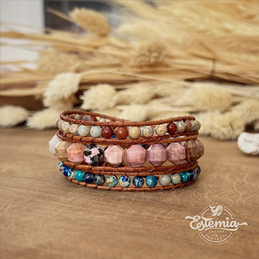 Wrap náramek z jaspisu a rodonitu