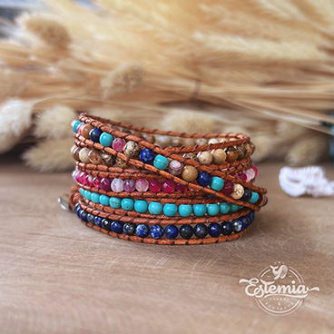 Wrap náramek z lapis lazuli, jaspisu, achátu a tyrkenitu