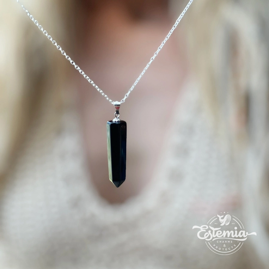 Stříbrný řetízek krystal Obsidián - Ag925