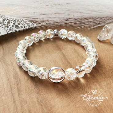Náramek z křišťálu andělská aura se stříbrnými kroužky - Ag925