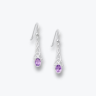 Stříbrné visací náušnice s ametystem Triquetra - Ag925