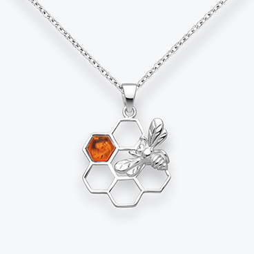 Stříbrný řetízek Včela a plástev s jantarem - Ag925