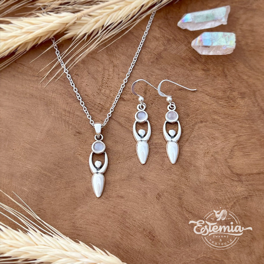 Stříbrný řetízek s měsíčním kamenem Bohyně - Ag925