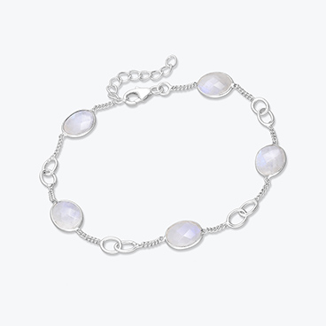 Stříbrný náramek s broušeným měsíčním kamenem - Ag925