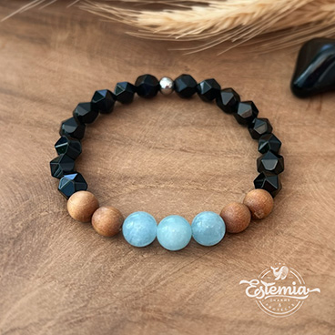 Minerální náramek z akvamarínu, santalu a onyxu 
