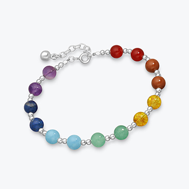 Stříbrný náramek s čakrovými korálky z minerálů - Ag925