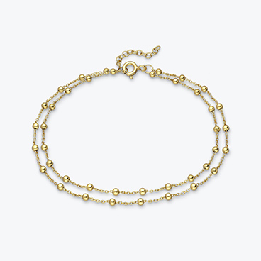 Dvojitý stříbrný řetízek na nohu s kuličkami pozlacený - Ag925