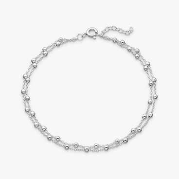 Dvojitý stříbrný řetízek na nohu s kuličkami - Ag925