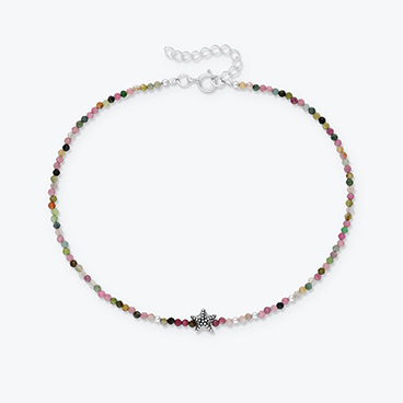 Nákotník Hvězdice ze stříbra a turmalínu se stříbrnými korálky - Ag925