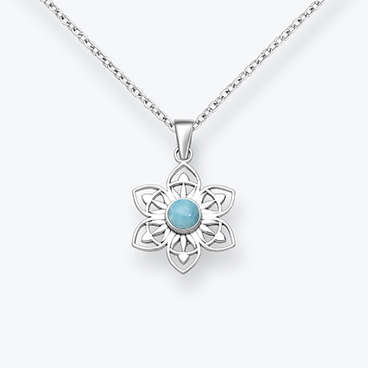 Stříbrný řetízek s larimarem Lotosový květ - Ag925