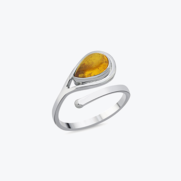 Stříbrný prsten s jantarem Kapka nastavitelný - Ag925