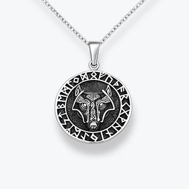Stříbrný řetízek Vlk s runovým starším futharkem - Ag925