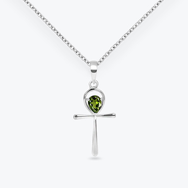 Stříbrný řetízek s vltavínem - nilský kříž Anch (Ankh) - Ag925