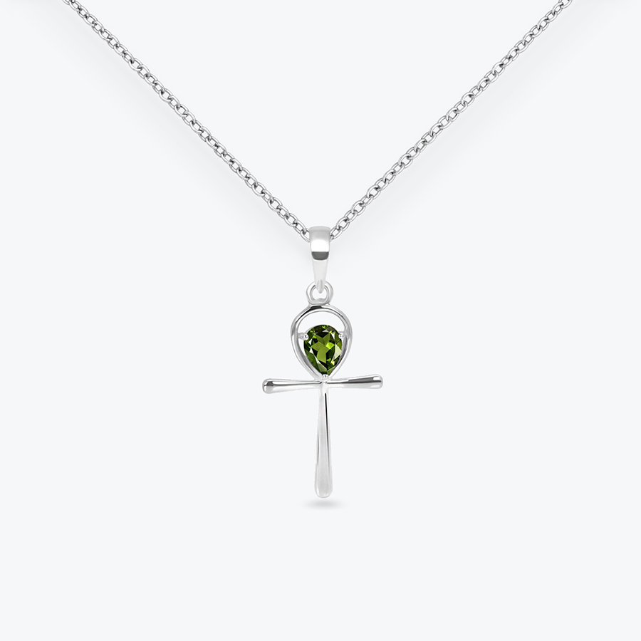 Stříbrný řetízek s vltavínem - nilský kříž Anch (Ankh) - Ag925