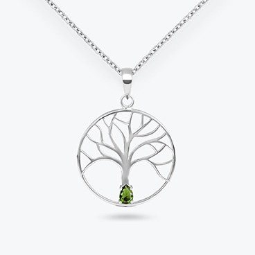 Stříbrný řetízek s vltavínem Strom života - Ag925