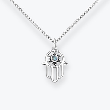 Stříbrný řetízek s labradoritem ruka Fátimy a Davidova hvězda - Ag925