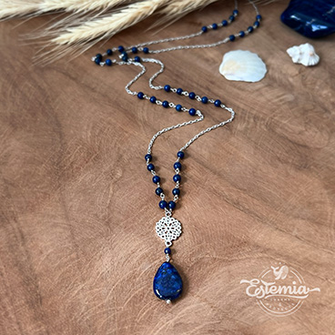 Stříbrný řetízkový náhrdelník s lapis lazuli Kapka a korálky - Ag925