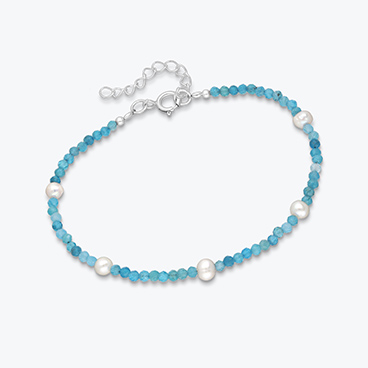 Minerální náramek z broušeného apatitu a říčních perel se stříbrným zapínáním - Ag925