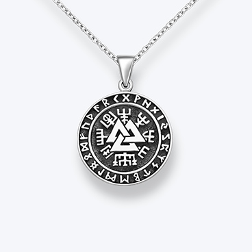 Stříbrný řetízek Valknut, Vegvísir a runy - Ag925