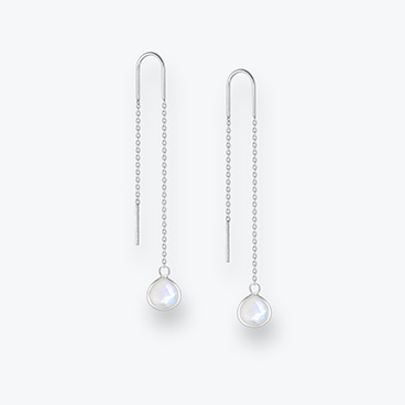 Stříbrné provlékací náušnice s broušeným měsíčním kamenem Kapka - Ag925