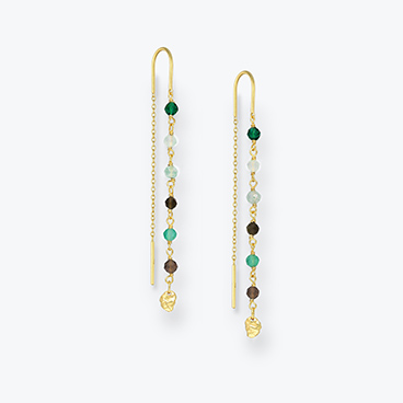 Pozlacené stříbrné provlékací náušnice s jadeitem, prehnitem, avanturínem, kočičím okem, zeleným onyxem a záhnědou - Ag925