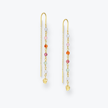 Pozlacené stříbrné provlékací náušnice s akvamarínem, růženínem, karneolem, turmalínem a prehnitem - Ag925