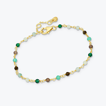 Pozlacený stříbrný náramek s jadeitem, prehnitem, avanturínem, kočičím okem, zeleným onyxem a záhnědou - Ag925