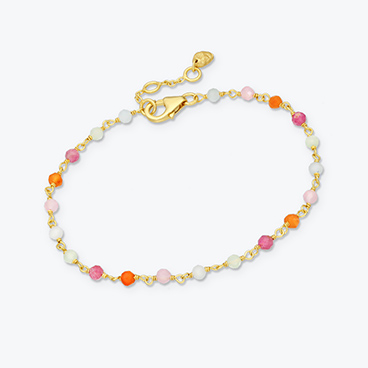 Pozlacený stříbrný náramek s akvamarínem, růženínem, karneolem, turmalínem a prehnitem - Ag925