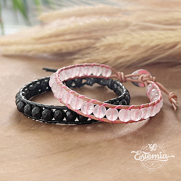 Minerální wrap náramky pro páry z broušeného onyxu a růženínu