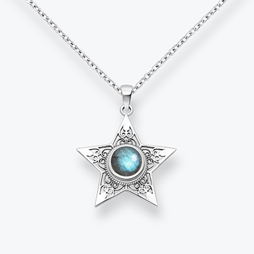 Stříbrný řetízek s labradoritem Hvězda - Ag925