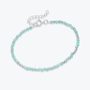 Minerální náramek z broušeného amazonitu se stříbrnými korálky - Ag925