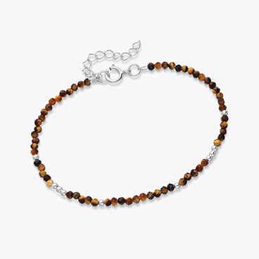 Minerální náramek z broušeného tygřího oka se stříbrnými korálky - Ag925