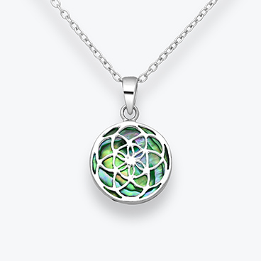 Stříbrný řetízek s mušlí paua Květ života - Ag925