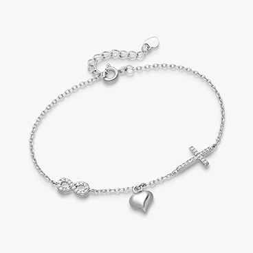 Stříbrný náramek Srdce, křížek a nekonečno se zirkony - Ag925