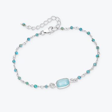 Stříbrný korálkový náramek Chalcedon a apatit - Ag925