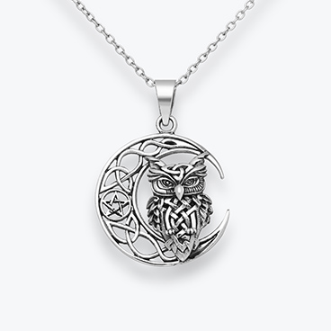 Stříbrný řetízek Sova a půlměsíc s pentagramem - Ag925