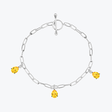 Stříbrný řetízkový náramek s broušeným citrínem. Ag925