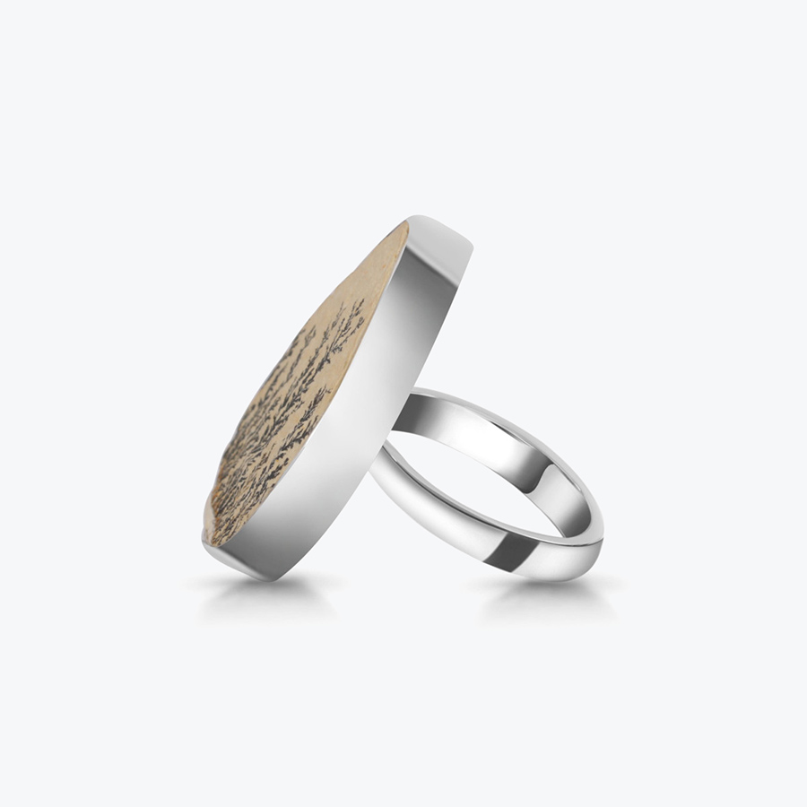 Stříbrný prsten dendritický psilomelan Kapka nastavitelný - Ag925