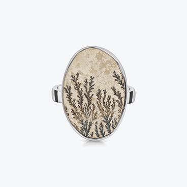 Stříbrný prsten dendritický psilomelan Ovál nastavitelný - Ag925